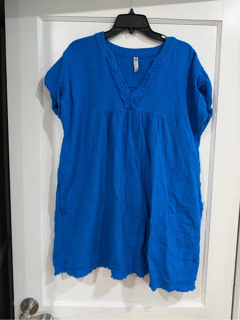100% cotton Blue Gauze V-Neck dress - Lightweight Casual Style